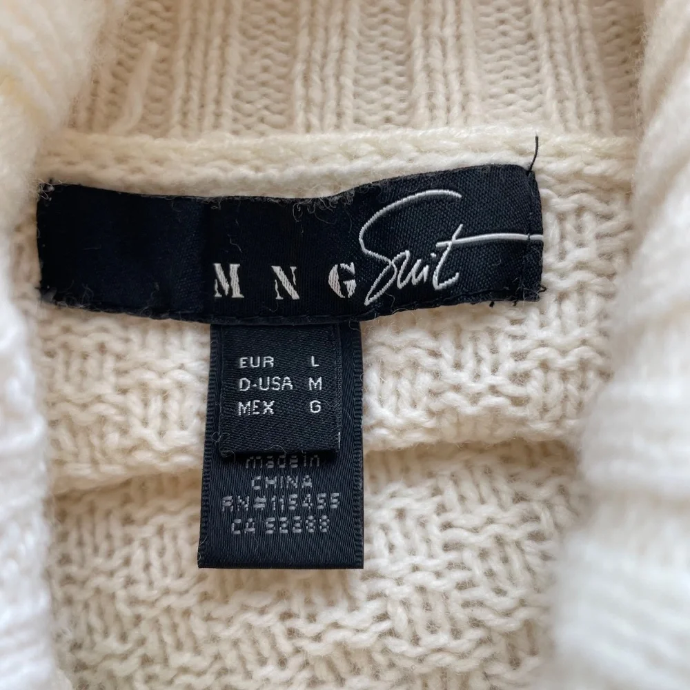 MANGO Women’s Medium Ivory Cotton Wool Knit Turtleneck Sweater Tunic Dress - Picture 3 of 5